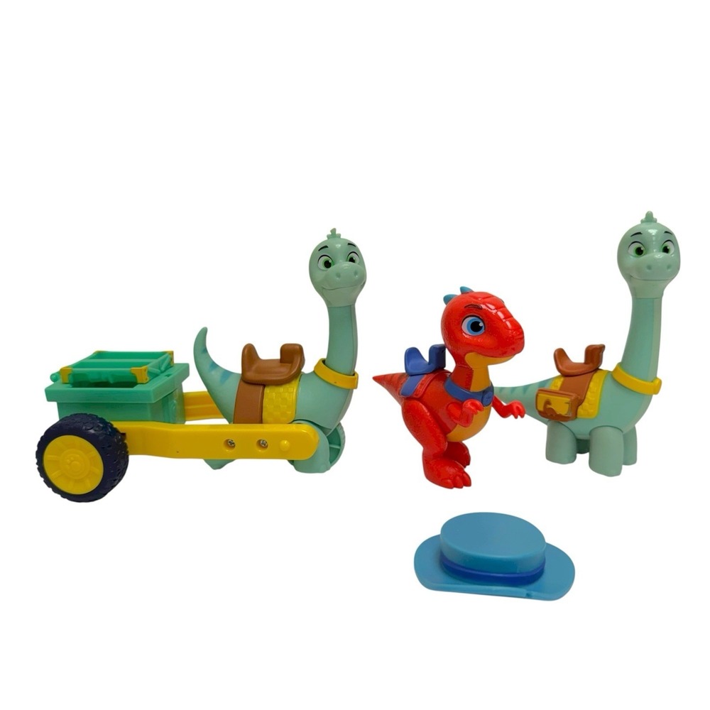 Disney Junior Dino Ranch Lot Blitz Clover Dinosaur Figures + Miquel's Hat